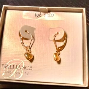 10k Solid Yellow Gold Heart Hoop Earrings